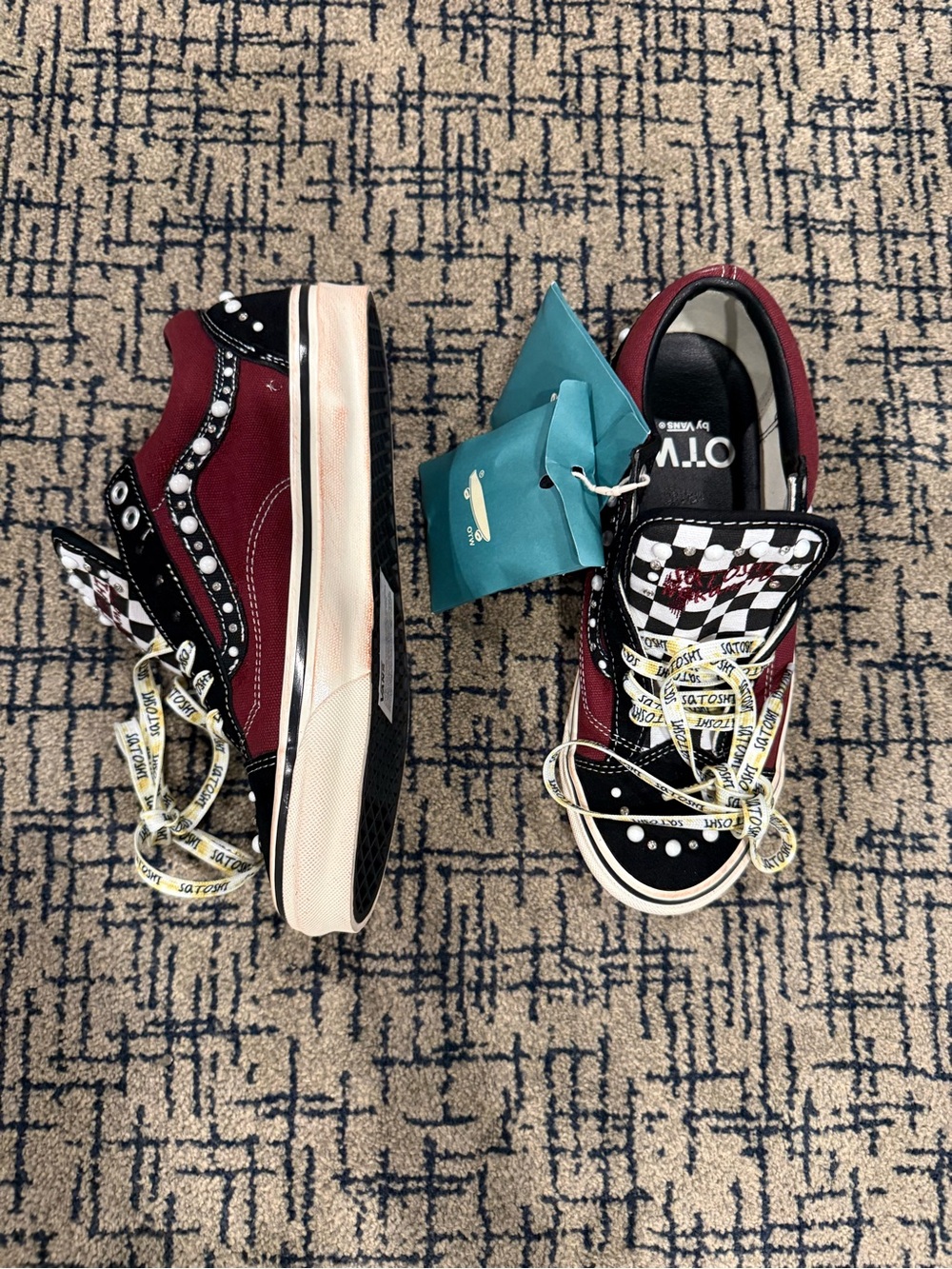 Vans Burgundy and Black Checkerboard Low-Top Sneakers
